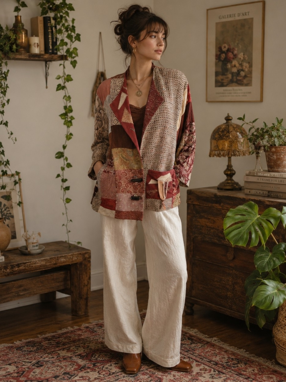 Vintage 80s Donna Jessica Red Patchwork Blazer Oversized Boho Whimsigoth Size S